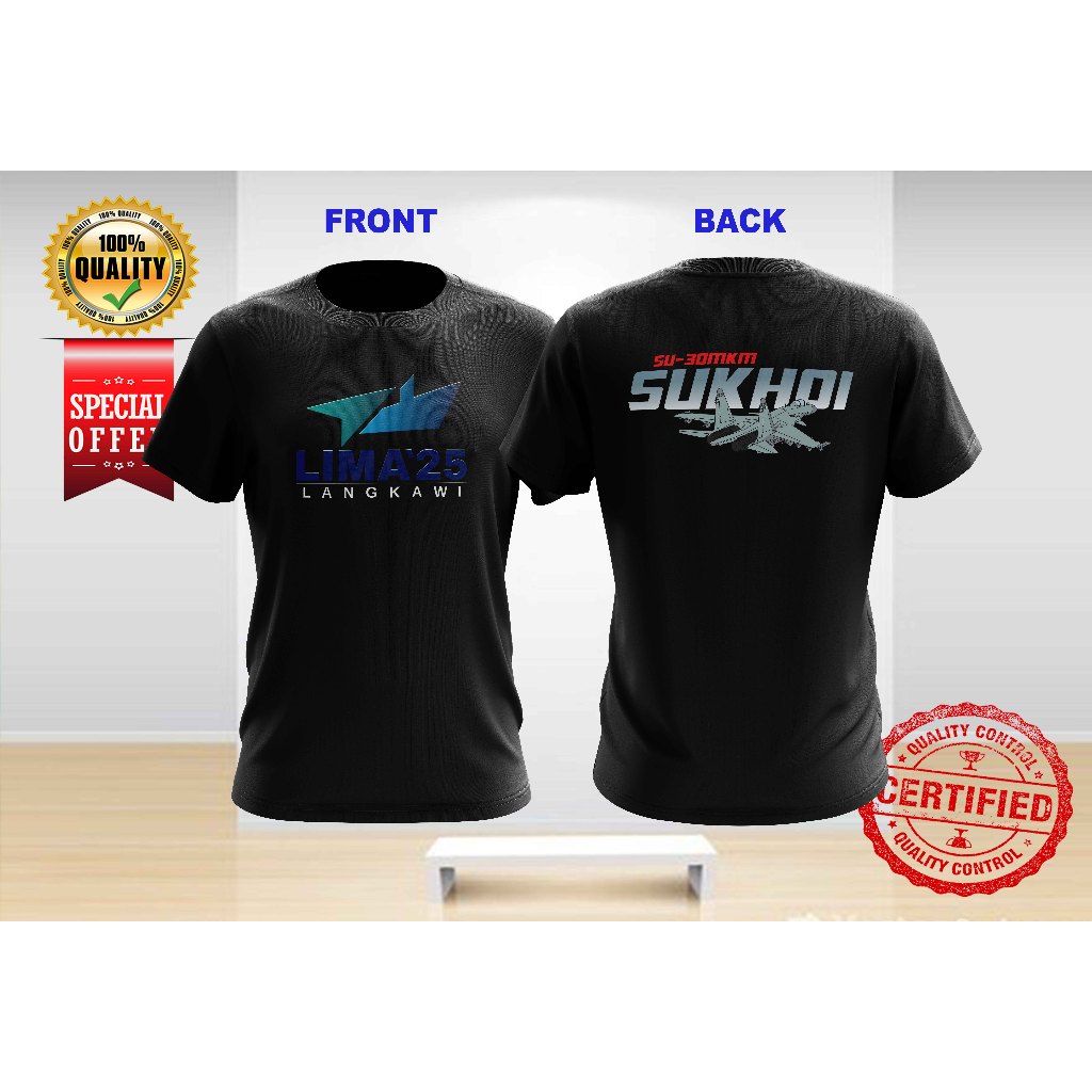 TSHIRT VIRAL LIMA LANGKAWI 2025 DEPAN LIMA25 BELAKANG SUKHOI SU-30MKM DESIGN 4 TSHIRT คอกลมสําหรับทั