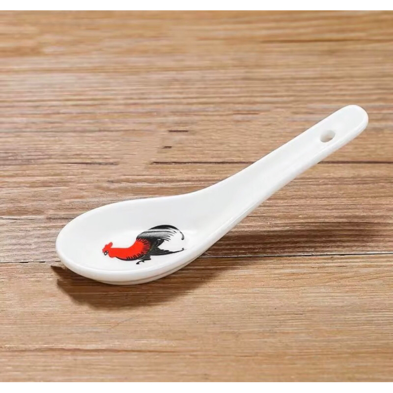 (6 ชิ้น) Rooster เซรามิคช้อนซุปช้อนข้าว Sudu Ayam Seramic 公鸡汤汤
