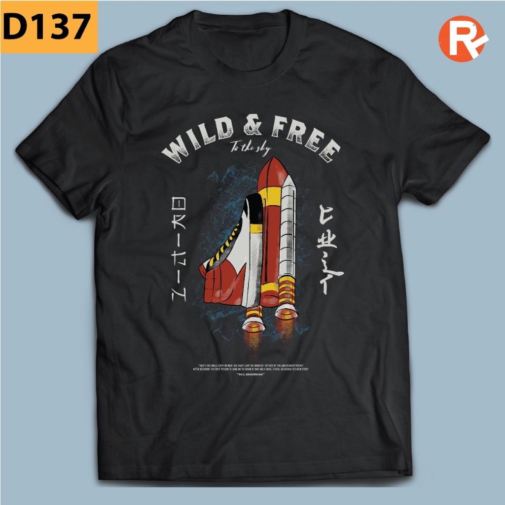 เสื้อยืดกราฟิก Wild And Free Neil Armstrong- [XS-5XL] - Cotton 100% - สีดํา
