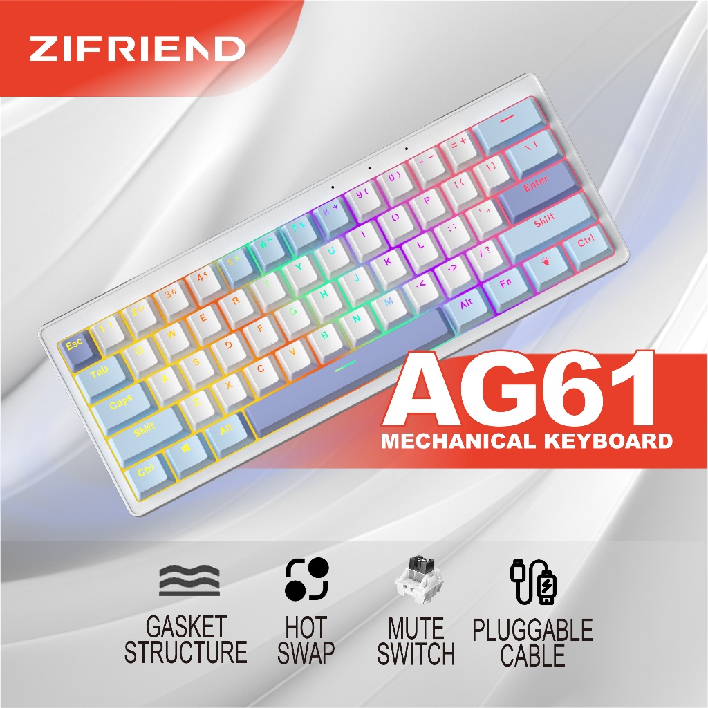 ZIFRIEND AG61 คีย์บอร์ดแบบกลไก 61 คีย์คีย์บอร์ดเกมคีย์บอร์ดแบบมีสายแบ็คไลท์ขนาดเล็ก