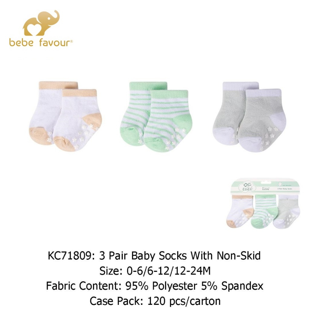 Bebe Favour ถุงเท้าเด็ก 3 คู่พร้อมกันลื่น KC71809