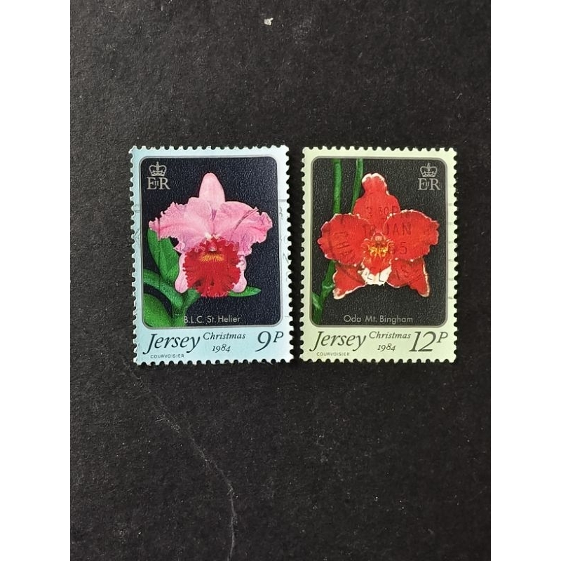 G09 Jersey UK channel screen 1984 แสตมป์คริสต์มาส กล้วยไม้ ครบชุด 2v used