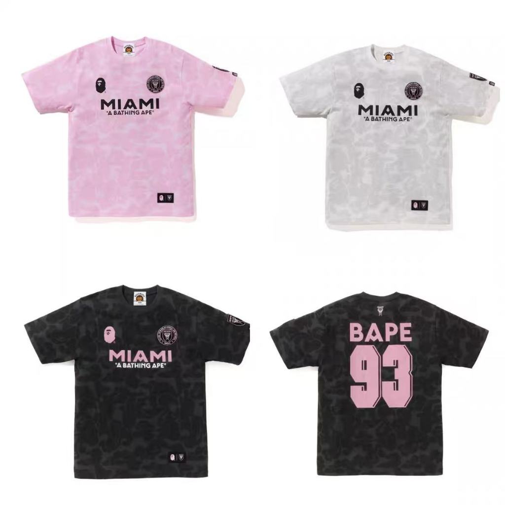 A BATHING APE BAPE เสื้อยืดผู้ชาย ape ข้อต่อสากล MIAMI เสื้อยืดคอกลมปักคู่