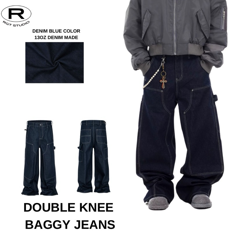 Rgt Studio Double Knee Baggy Jeans(เดนิม 13OZ)