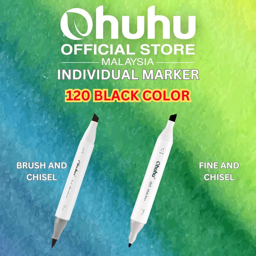 Ohuhu BLACK Indicate Marker , Brush & Chisel/ BLACK Indicate Marker , Fine & Chisel เครื่องหมายศิลปะ