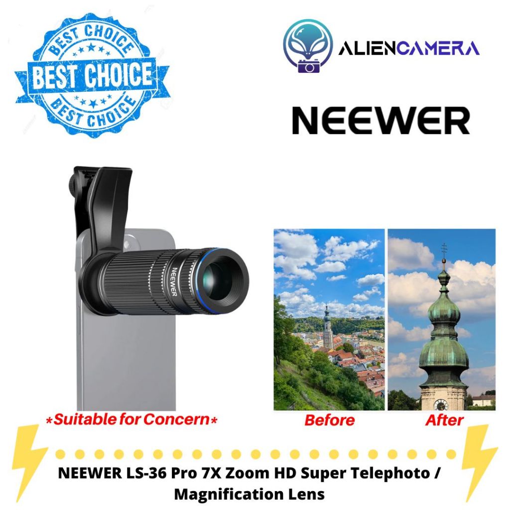 NEEWER LS-36 PRO 7X เลนส์เทเลโฟโต้พร้อมคลิปหนีบโทรศัพท์แบบเกลียว 17 มม.