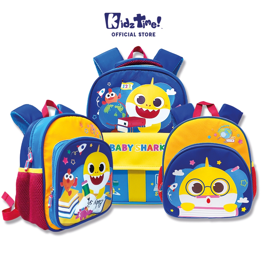 Kidztime x Pinkfong Baby Shark (สีฟ้าสี) เด็กโรงเรียนประถมกระเป๋าเป้สะพายหลังเด็ก Beg Sekolah Beg Budak กันน้ํา