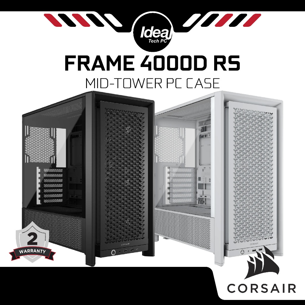 CORSAIR FRAME 4000D RS BLACK / WHITE PRE-INSTALLED 3X RS120 PWM FAN MID-TOWER PC CASE