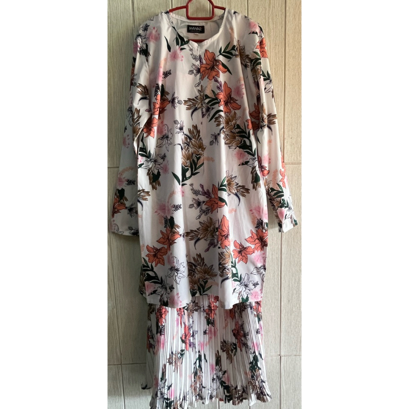 BAJU KURUNG MAWAR COTTON BUNGA KAIN PLEATED SAIZ L BAJU RAYA 2025 BAJU RAYA HAJI 2025