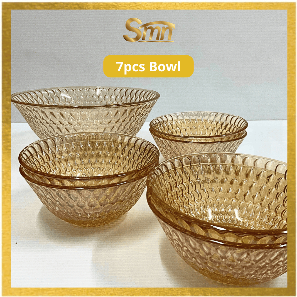 RAYA 7PCS Amber ชามแก้วชุด Mangkuk Kaca Amber 7PCS 7 件套 สี