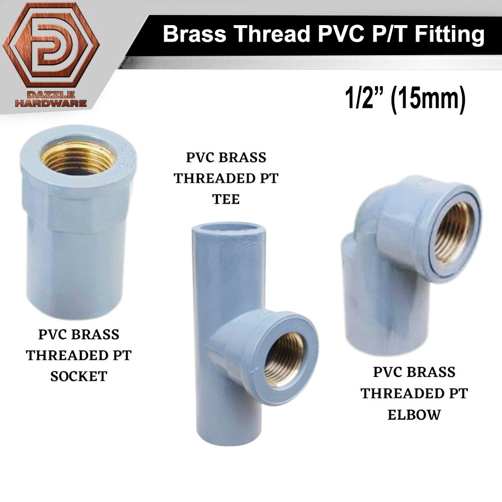 1/2 "(15 มม.) ด้ายทองเหลือง PVC p/t FIT PVC PPT ซ็อกเก็ต PVC PT ข้อศอก PVC PIT tee PVC ด้ายเชื่อมต่อ