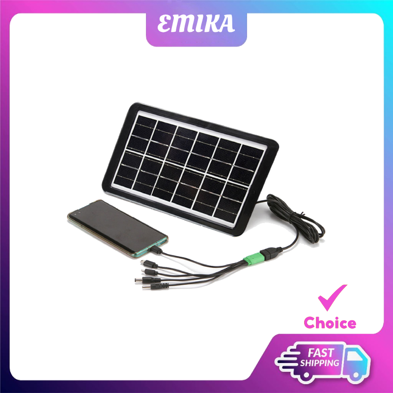 Emika Choice 6W 6V Solar Panel Solar System สําหรับเครื่องชาร์จโทรศัพท์มือถือ USB พร้อมสาย 3m 5 in 1