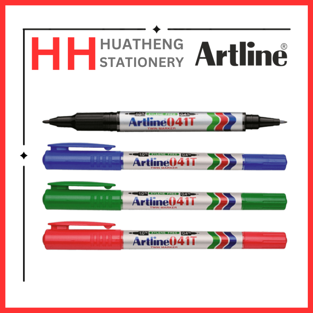 Artline 041T ปากกามาร์กเกอร์คู่ (ดํา/น้ําเงิน/แดง) 1 ชิ้น