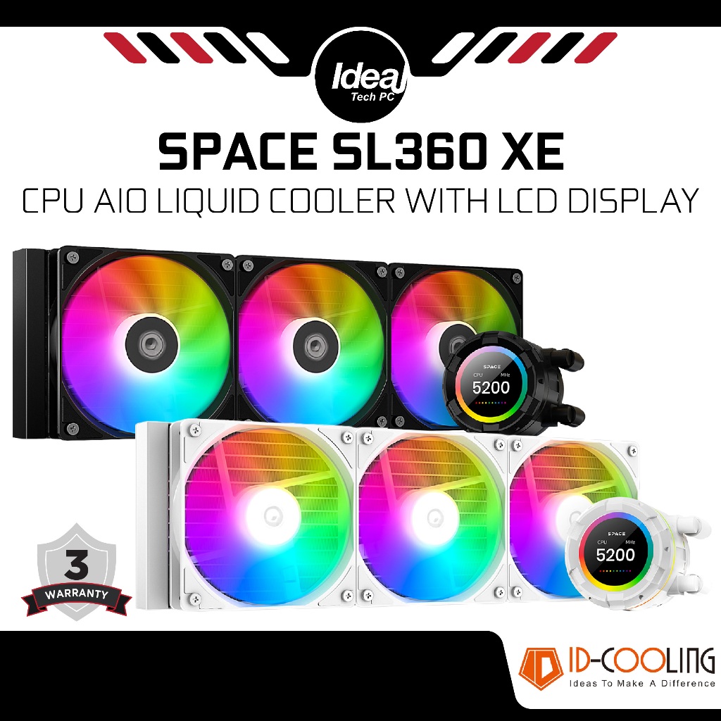 ID-COOLING SPACE SL360 XE BLACK / WHITE 360MM CPU AIO LIQUID COOLER พร้อมจอแสดงผล LCD