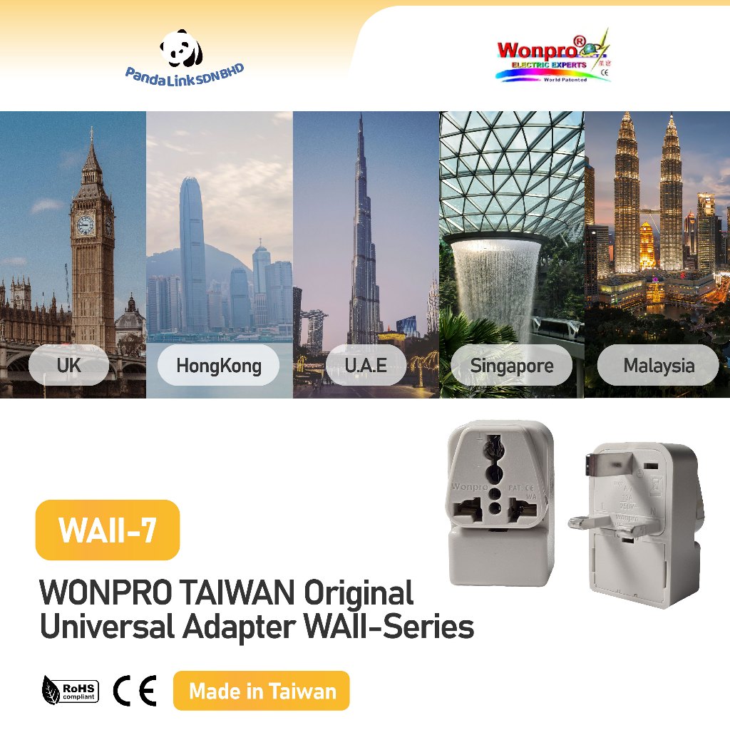WONPRO WAII-7 อะแดปเตอร์สากลไต้หวันอะแดปเตอร์เดินทางซ็อกเก็ตคู่ WA-Series