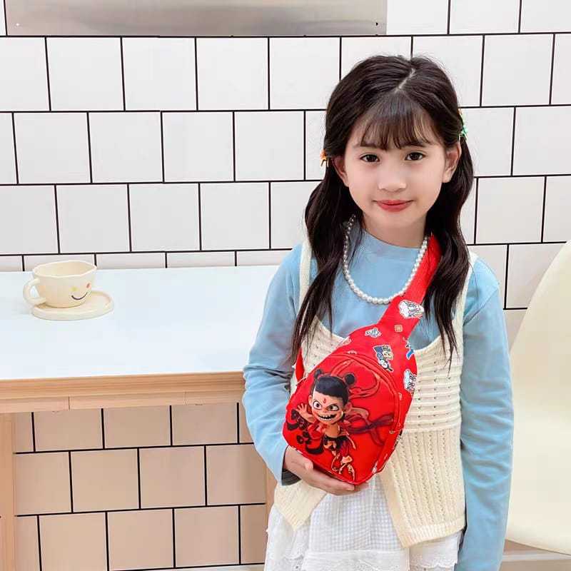 18 ซม. Nezha กระเป๋าสะพายเด็ก Nezha กระเป๋าเด็กการ์ตูนกระเป๋าสะพาย nezha Cross body bag kalis air ba