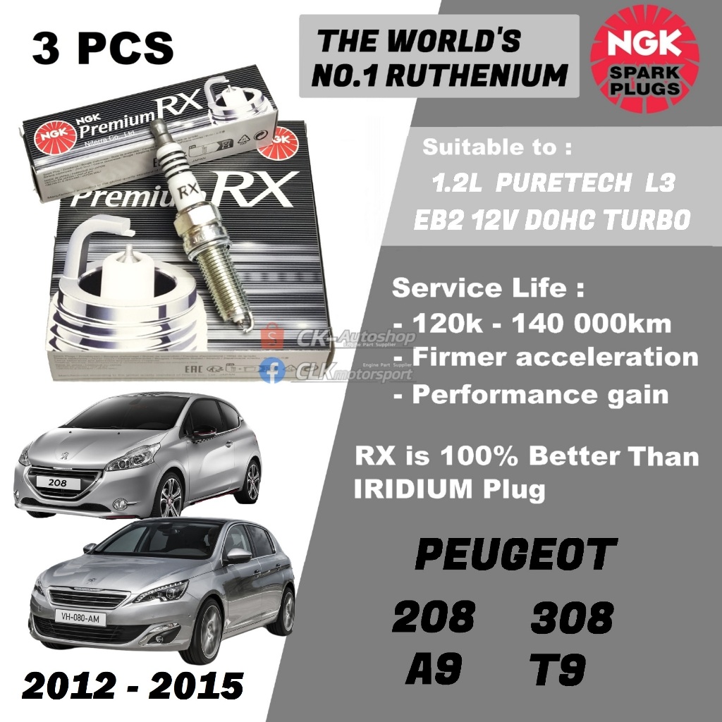 หัวเทียน NGK Premium RX - Peugeot 208 A9 308 T9 1.2L PureTech EB2 DOHC 12V Turbo ( ปี 2012 - 2015 )
