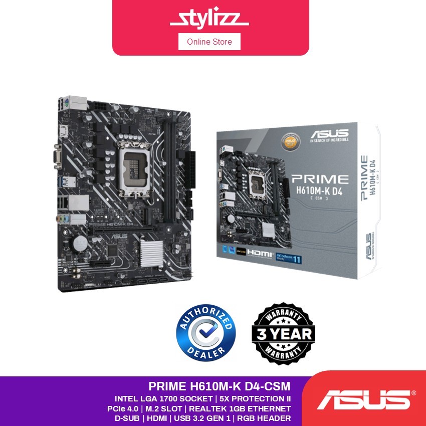 ASUS PRIME H610M-K-D4-CSM M-ATX MOTHERBOARD - INTEL LGA 1700 SOCKET, DDR4 X 2, PCIe 4.0, M.2 SLOT, R
