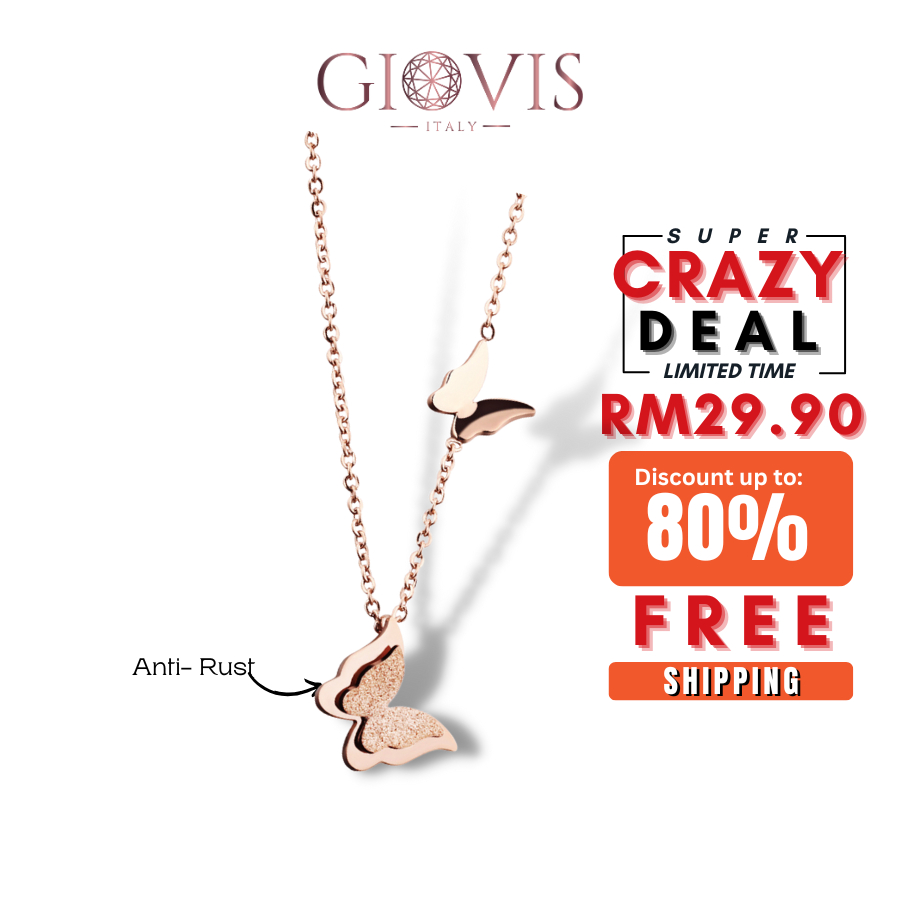 GIOVIS Nancy 18K Rose Gold ไทเทเนียมคู่ผีเสื้อจี้สร้อยคอวันเกิดสําหรับเธอ Hadiah Wanita GX996