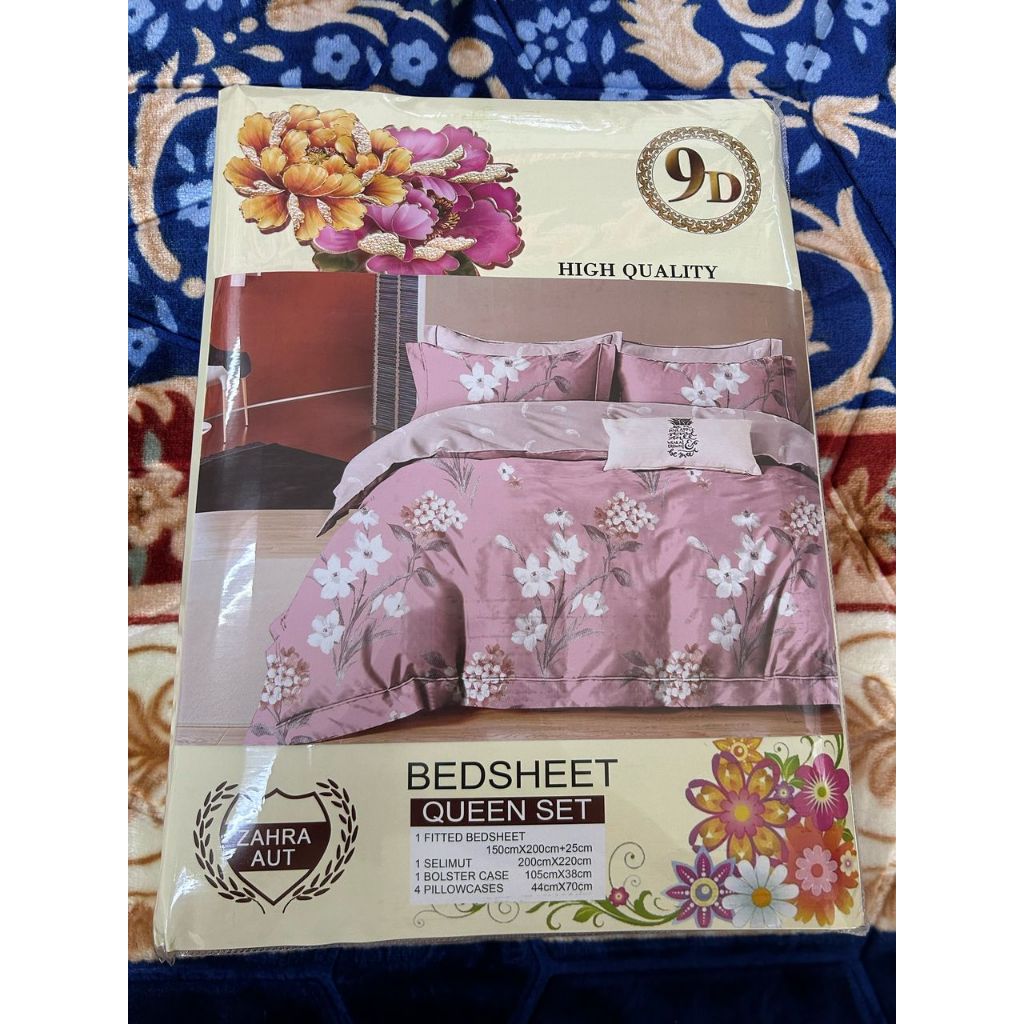 BEDSHEET 9D QUEEN SET 7IN1 CADAR QUEEN CADAR QUEEN 9D ใหม่ 120GSM
