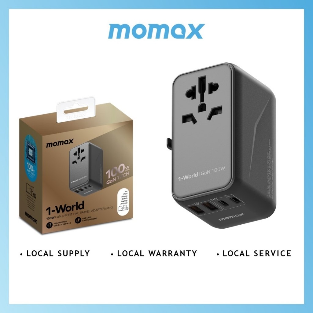 MOMAX UA10D 1-World I Dreamer PD 100W GaN 4 พอร์ต + อะแดปเตอร์เดินทาง AC (สีดํา)