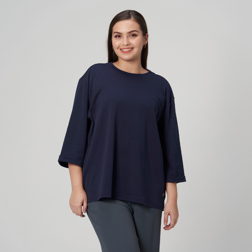 นางสาว READ เสื้อยืดแขนสามส่วน Size UK12-24 Navy ME53032-TB