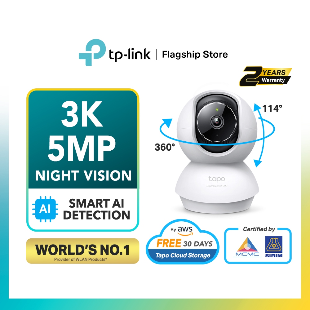 TP-Link Tapo C230 กล้องอัจฉริยะในร่ม 3K 5MP Ultra HD AI Detection Pan Tilt Night Vision App Control