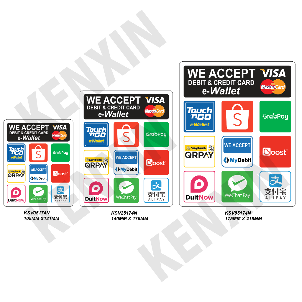 E wallet WE ACCEP VISA, MASTER CREDIT DECIT CARD และสติ๊กเกอร์ป้าย E-WALLET (สั่งดําเนินการเอง)