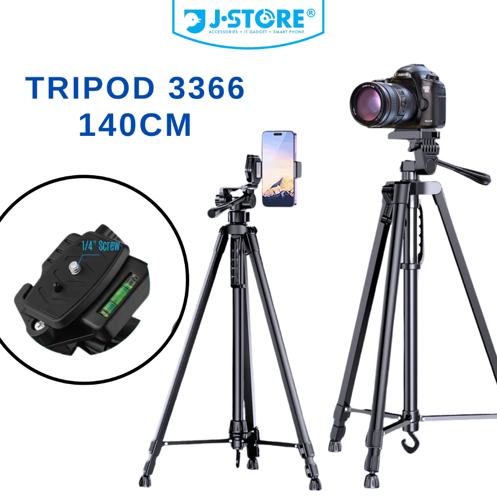 ขาตั้งกล้อง 3366 ขาตั้งกล้องแบบพกพาอเนกประสงค์แบบยืดได้พร้อมที่วางโทรศัพท์ขาตั้งกล้อง 3366 140 ซม