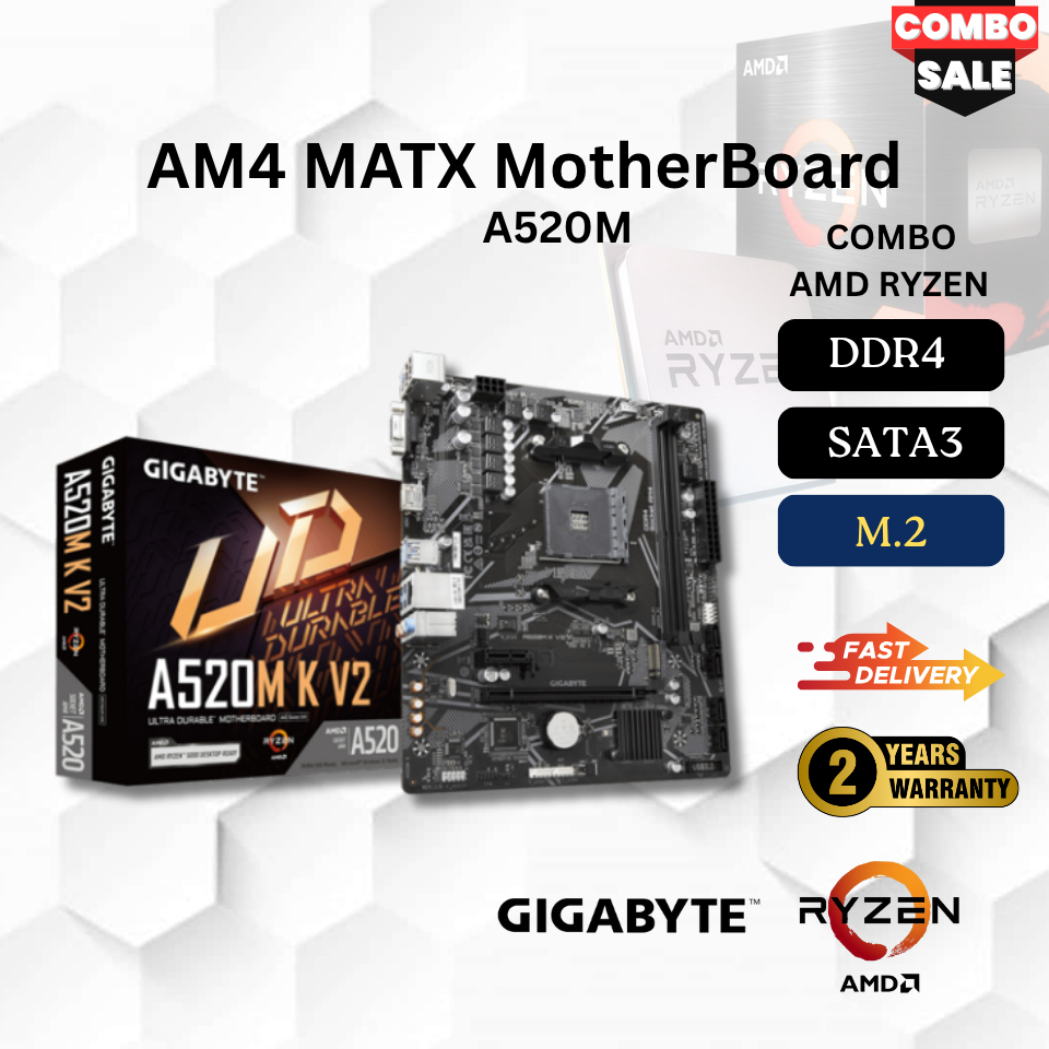 GIGABYTE ยี่ห้อใหม่ A520M K V2 AM4 MATX MOTHERBOARD + RYZEN 5500/5600/5600X/5600GT/5700X