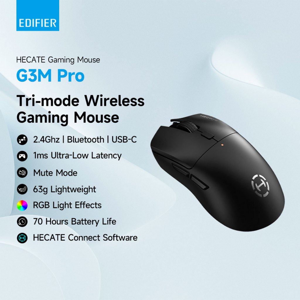 เมาส์เล่นเกม Edifier Hecate G3M Pro - ไร้สาย 2.4GHz | บลูทูธ | แบบมีสาย | 26000DPI | เชื่อมต่อ HECAT
