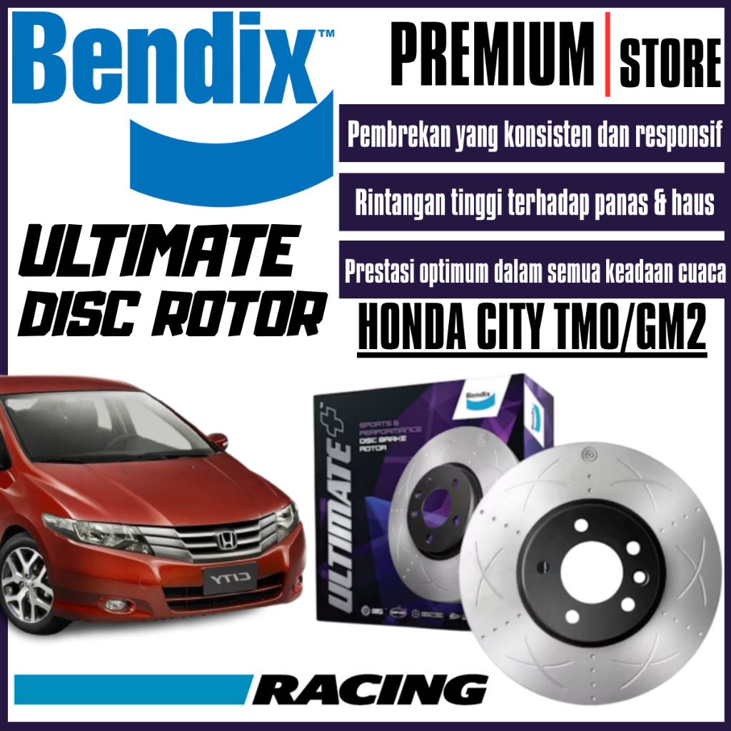 Bendix Ultimate+ ชุดด้านหน้าและด้านหลังโรเตอร์ - Honda City TMO/GM2 1.5L 2008 BR474 ULT+ BR9577 ULT+