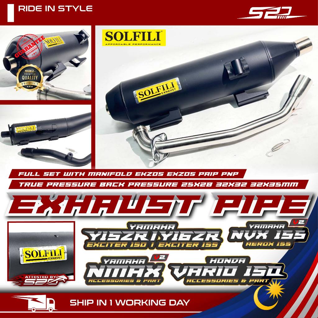 ท่อไอเสียแข่ง SOLFILI Y15 Y16 NMAX NVX V2 VARIO 150 PNP True Back Pressure 32X32 25X28 32X35 28MM Ek