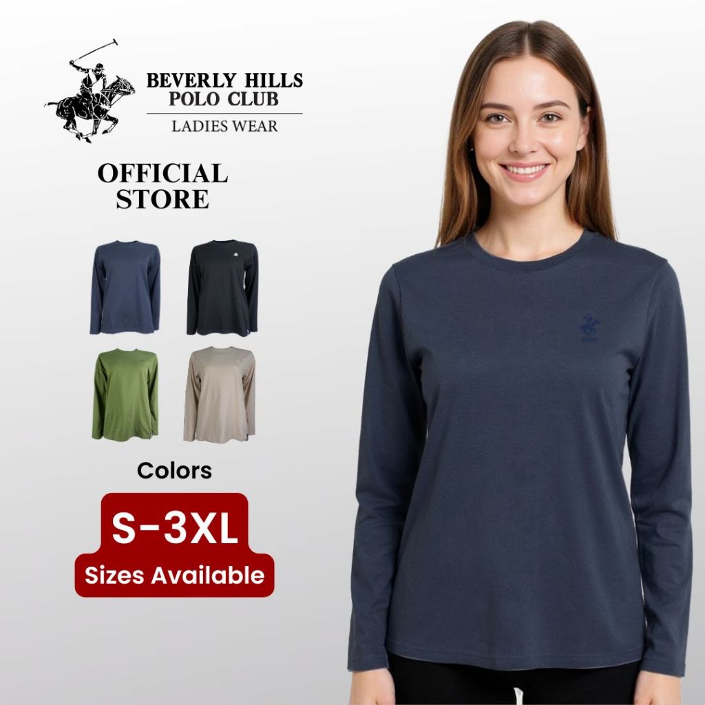 BHPC BHB01376 เสื้อยืดผู้หญิงแขนยาว | Cotton Jersey Round Neck Logo Sulam Regular Fit S-3XL