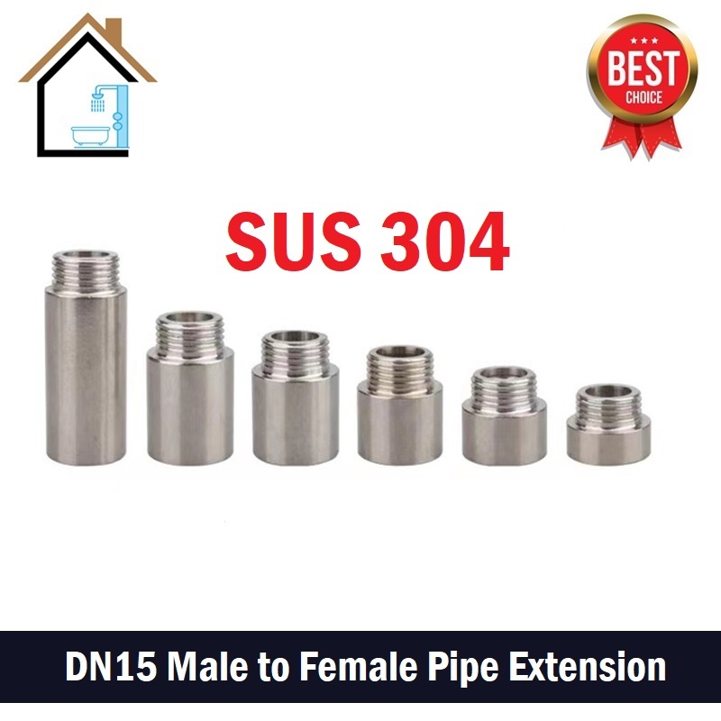 [M Series] DN15 SUS 304 Stainless Steel G 1/2" Male To Female Tap Extension Pipe Connector Fitting