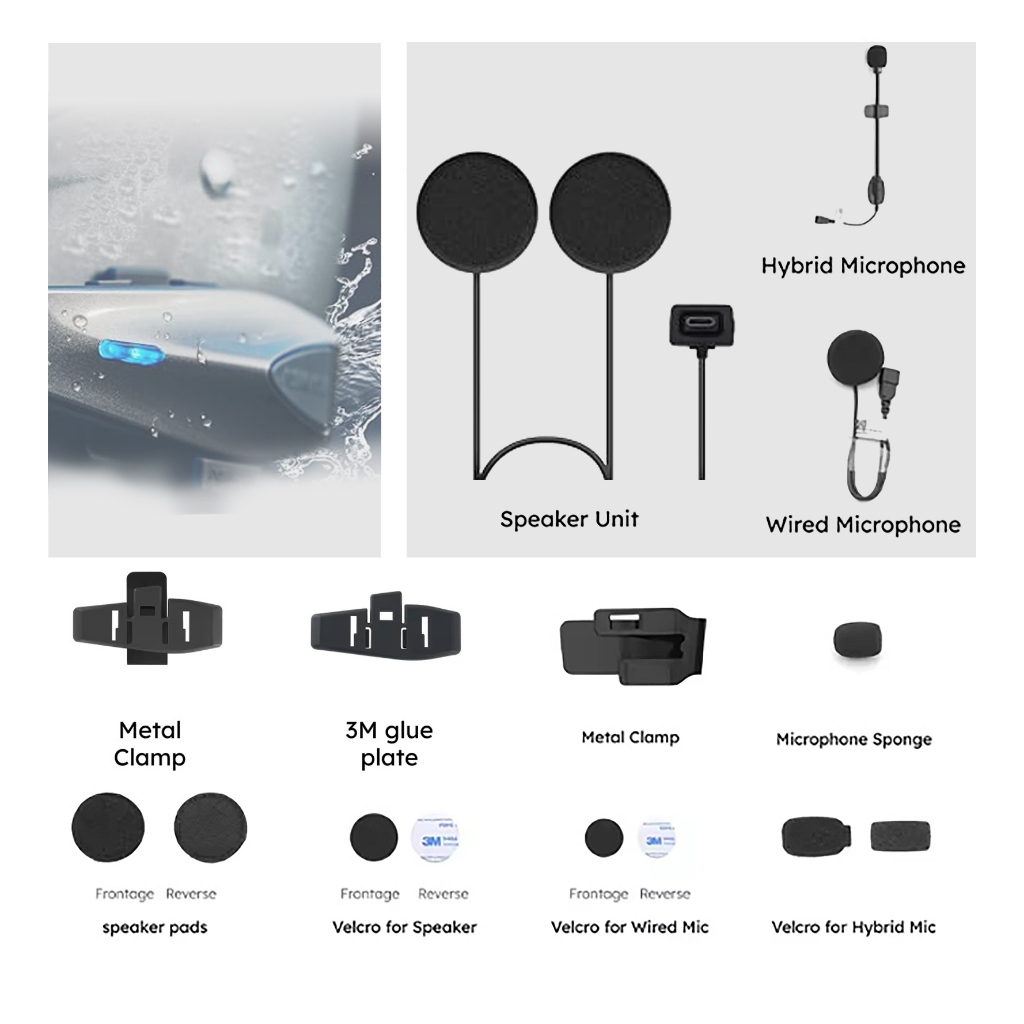 Interkom ASMAX S2 ชุดหมวกกันน็อค 2nd WIRE MIC, BOOM MIC และลําโพง 40 มม.
