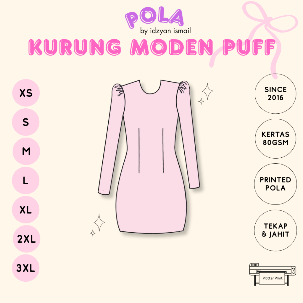 ทันสมัย KURUNG PATTERN พร้อมแขนพัฟ | ทันสมัย พัฟ KURUNG DRESS PATTERN | เสื้อ PATTERN เท่านั้น | เย็
