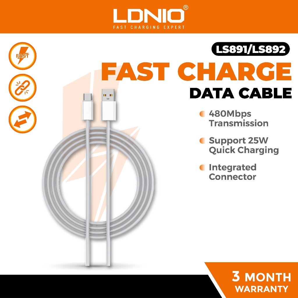 LDNIO LS891 / LS892 25W Type-C / Fruit Anti-Bend Ultra Stong Cable 1 หรือ 2 เมตร