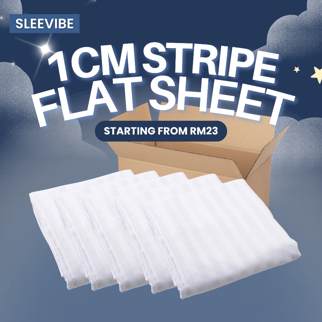 [ข้อเสนอรวม 5+1 รายการ] SleeVibe Hotel 1cm Stripe White Flat Sheet - Single/S.Single/Queen/King/S.Ki
