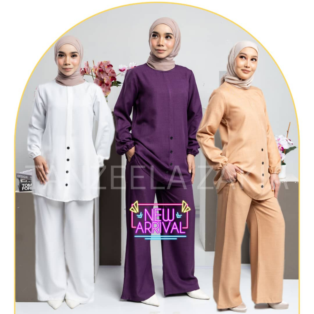 PLUS SIZE JAZMIN SUIT MUSLIMAH JAZMIN KAIN COTTON LINEN, SET WARDA BERPOKET, FORMAL/CASUAL/COLLAGE O