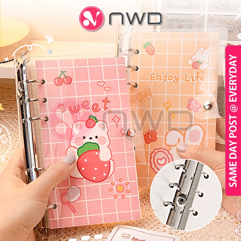 REFILLABLE 200 หน้าน่ารักการ์ตูน A6 คู่มือหลวมใบ Line Grid 6 หลุมสมุดบันทึกสมุดบันทึกสมุดบันทึกสมุดบ