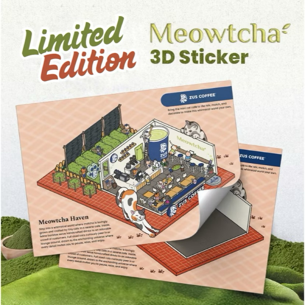 [ZUS COFFEE] MEOWTCHA 3D STICKER ZUS COFFEE พร้อมปัตตาเลี่ยน