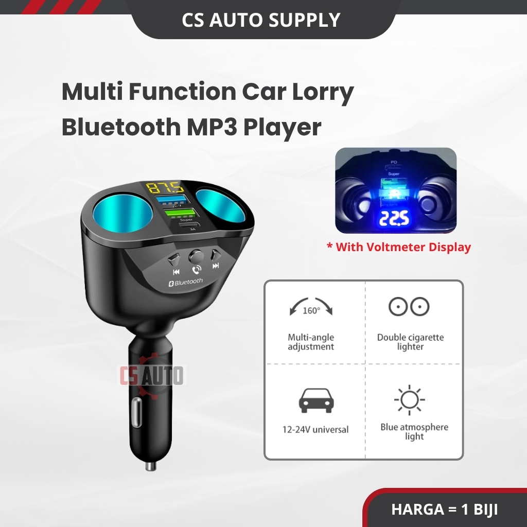 12V 24V USB 66W บลูทูธ USB 66W 3.1A 2 หลุมโวลต์มิเตอร์ MultiFunction Car Charger เสียงไร้สาย FM รถรถ