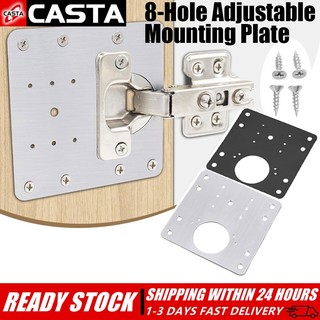 Stainless Steel Cabinet Hinge Repair Kit - 8-Hole Adjustable Mounting Plate with Screws