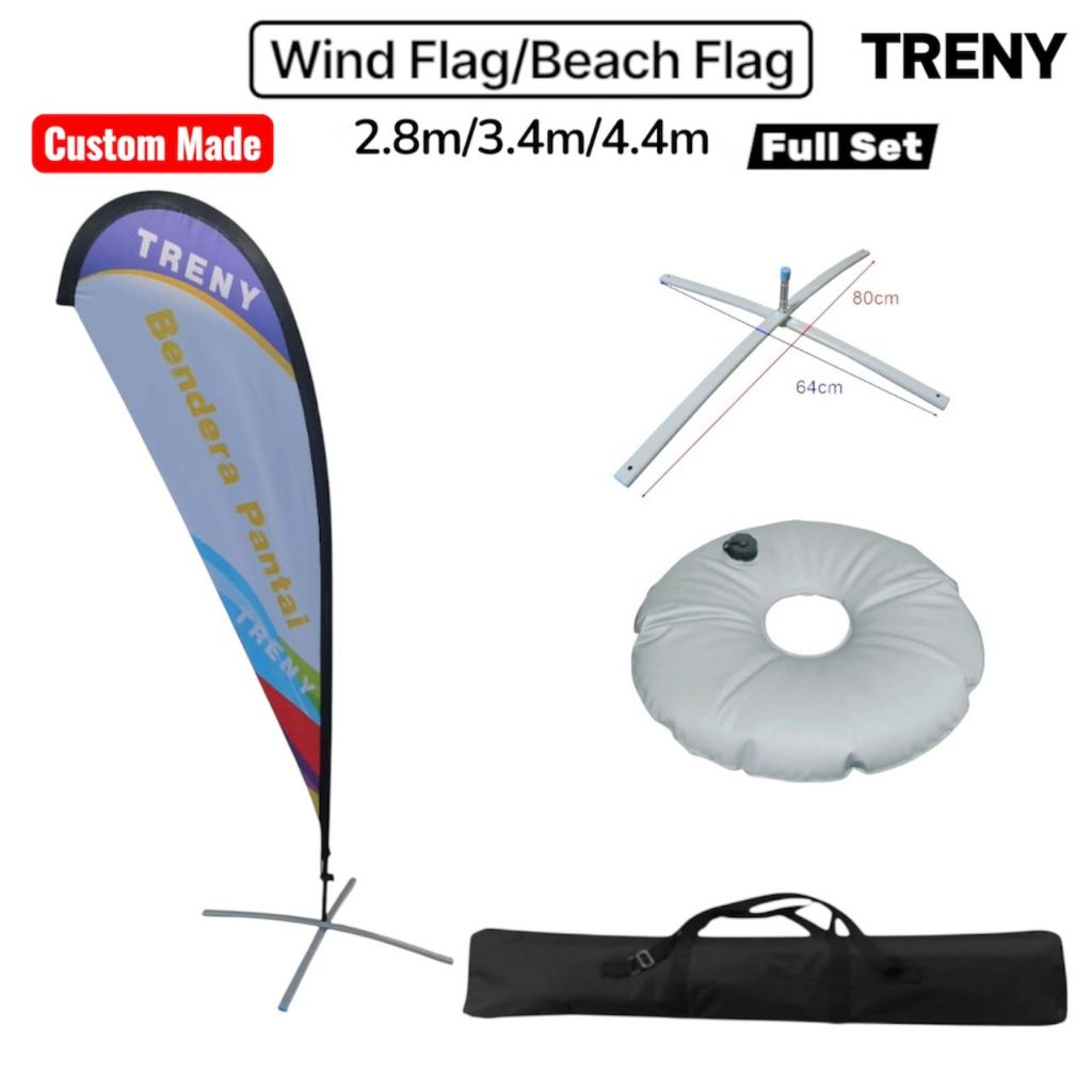 Wind Flag / Beach Flag Cross Base 2.8M & 3.4M & 4.4M ครบชุด + การพิมพ์