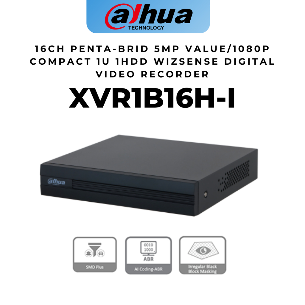 Dahua กล้องวงจรปิด ANALOG DVR 16CH 2MP 1080P ขนาดกะทัดรัด 1U 1HDD WizSense เครื่องบันทึกวิดีโอดิจิตอ