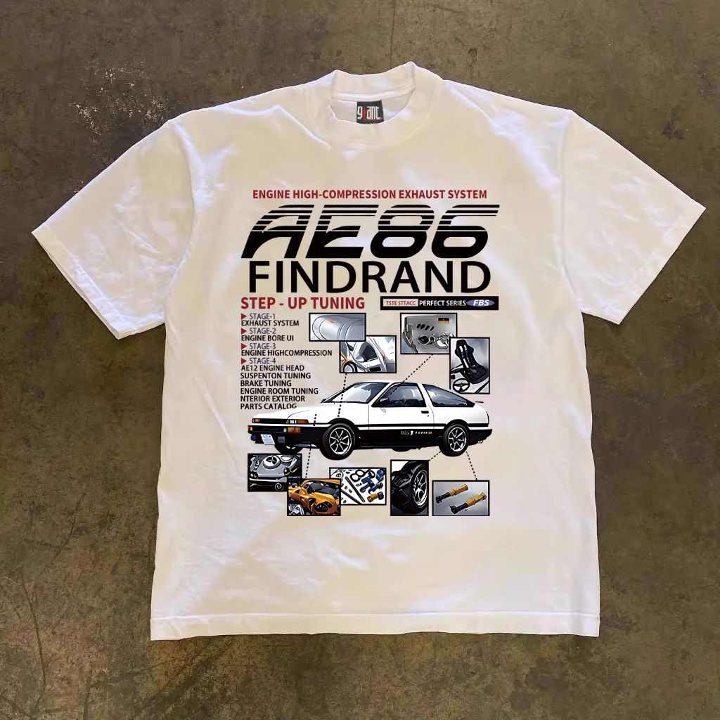 เสื้อยืด Baju lelaki Oversize Vintage Katun AE86 แผนภาพปรับแต่งรถยนต์