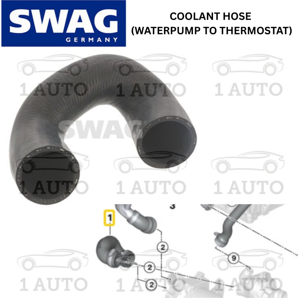 SWAG GERMANY COOLANT HOSE (WATERPUMP TO THERMOSTAT) BMW N52 6CYL E60 E90 E63 E64 E65 E66 E70 E89