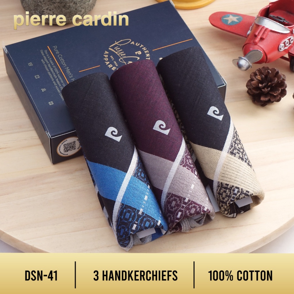 (3 ชิ้น) ผ้าเช็ดหน้าหรูผ้าฝ้ายที่เหนือกว่า ผ้าเช็ดหน้า Pierre Cardin PH222 By URB