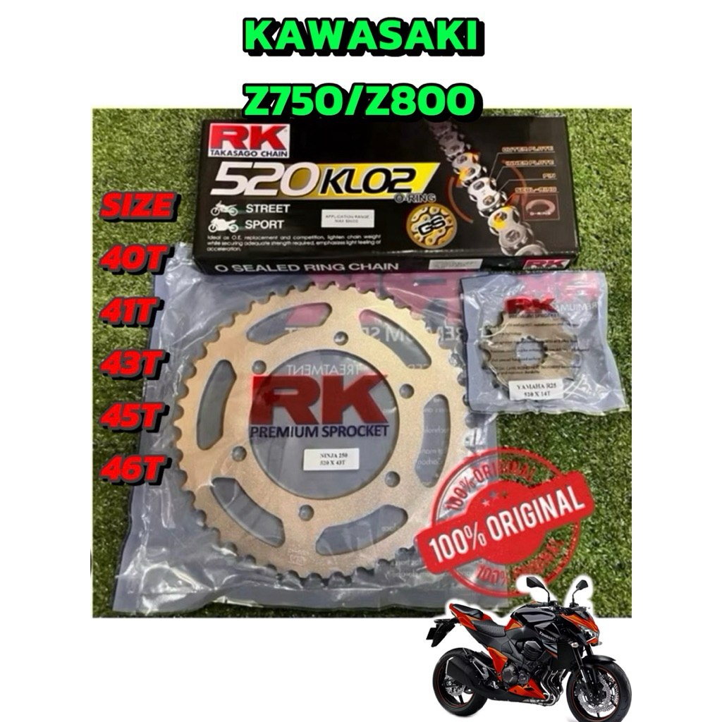 RK SPROCKET SET KAWASAKI Z750 / Z800 RK520 TAKASAGO KLO2 GS KRX X RING/GOLD CHAIN